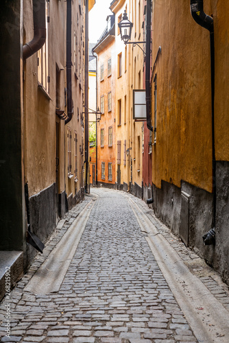The narrow cobbled streets of Stockholm in Spring