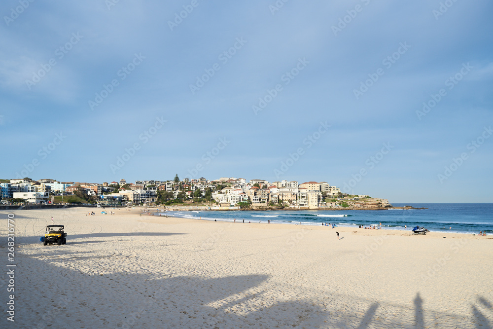 Bondi Beach panoramic view at sunset in winter. Sydney, Australia. Bondi Beach panoramic view at sunset in winter. Sydney, Australia.