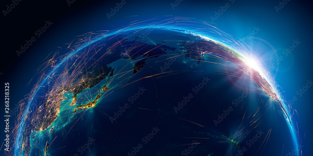 Detailed air routes on Earth. 3D rendering Detailed air routes on Earth. 3D rendering