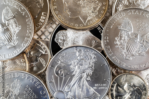 Close up of silver coins and bullion