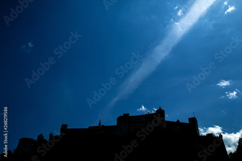 The silhouette of a Hohensalzburg castle against the sky. The symbol of a city of Salzburg. 