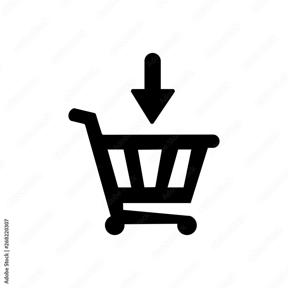 Down arrow on shopping basket Down arrow on shopping basket