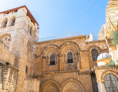 Ancient architecture within the Jewish Quarter of the holy and religious Old City of Jerusalem, Israel. photo