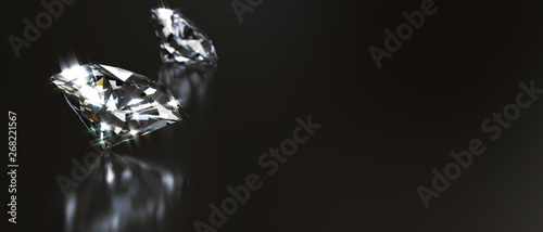Diamond with reflected background and copy space, 3d illustration.