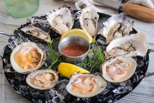 raw clam and oyster platter image photo