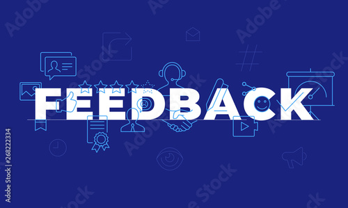 Feedback word concept Employee engagement. Customer satisfaction. Isolated lettering typography idea with line icons. Review and advices Vector illustration banner