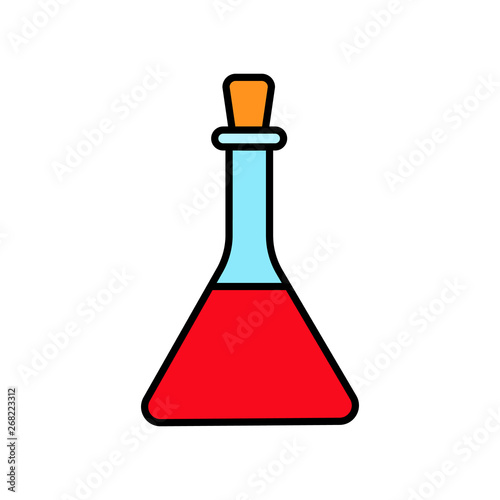 Triangular glass medical chemical flask for experiments, preparation of drugs in the laboratory, simple icon on a white background. Vector illustration
