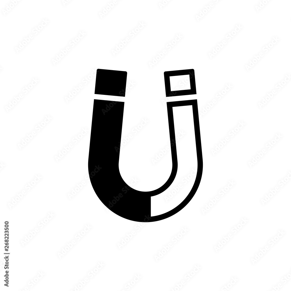 Magnet icon. Horseshoe magnet. Magnetic and attract, physics symbol. Flat design. Magnet icon. Horseshoe magnet. Magnetic and attract, physics symbol. Flat design.