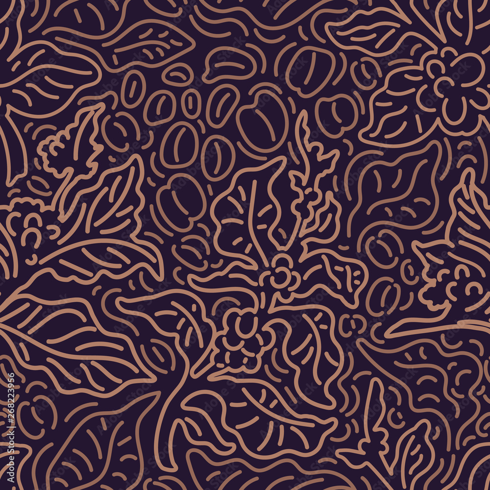 Vector seamless pattern. Art line of coffee tree