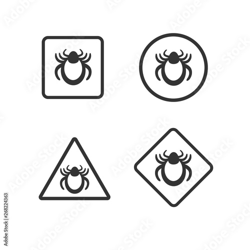 Ticks warning mite bug sign. Encephalitis parasite icon. Beetle tick danger crossed sign vector flat icon. Tick mite bug Attention symbol. Forbidden sign