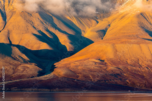 Sunset of the mountains opposite of Longyearbyen mountains, Spitsbergen Longyearbyen Svalbard Wallpaper norway landscape nature
