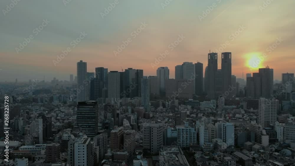 Magical Sunrise over Tokyo Honmachi - Shinjuku, Japan - Horizontal Aerial shot Magical Sunrise over Tokyo Honmachi - Shinjuku, Japan - Horizontal Aerial shot