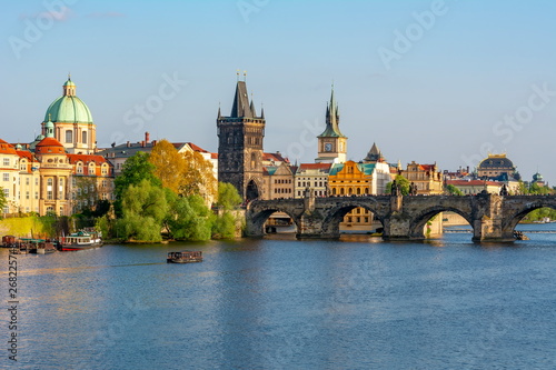 Prague cityscape and Charles bridge over Vltava river, Czech Republic © Mistervlad