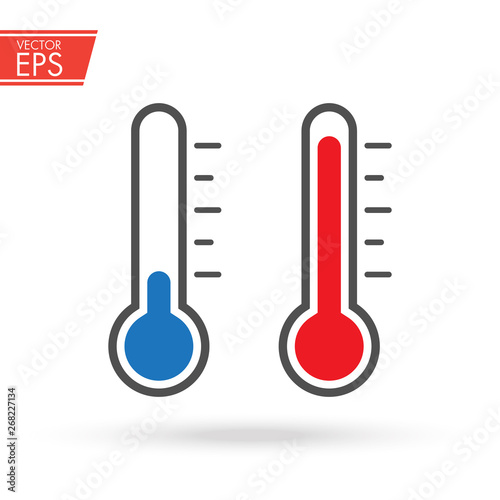 Hot and cold thermometer icon with measuring ruler. Simple Sign Of Temperature. Measuring weather indicator element. Meteorology climate control design illustration.