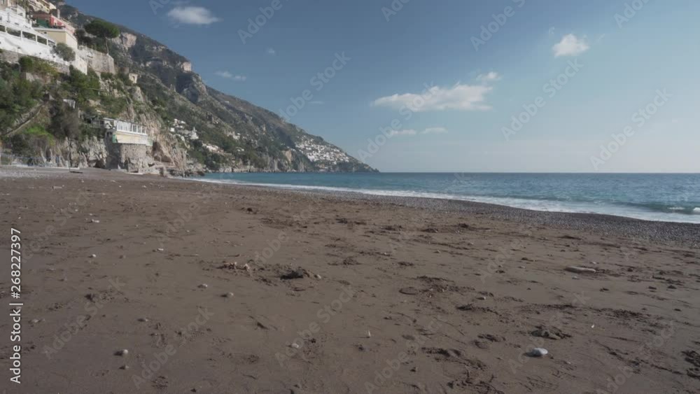 Deserted beach in Positano, Italy, Wide Shot Deserted beach in Positano, Italy, Wide Shot
