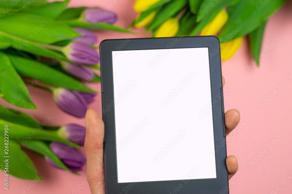 Workspace top view overhead above present advertising product on screen isolated Workspace top view overhead above present advertising product on screen isolated