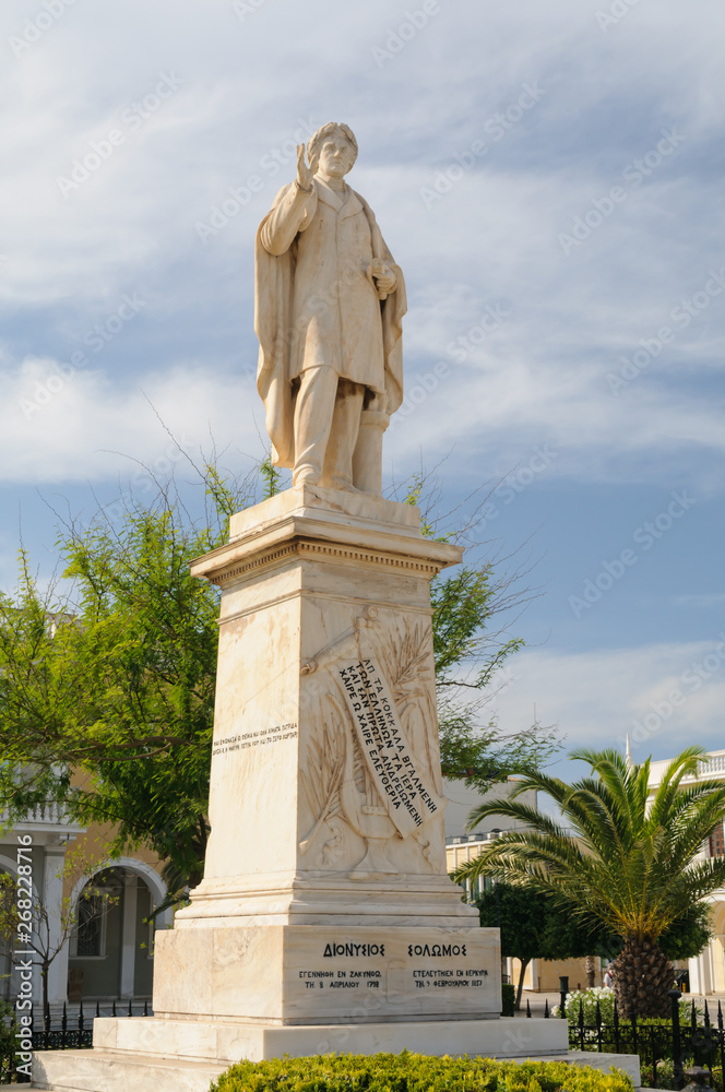 The statue of Dionysios Solomos the writer of the Greek national anthem, in Zakynthos town