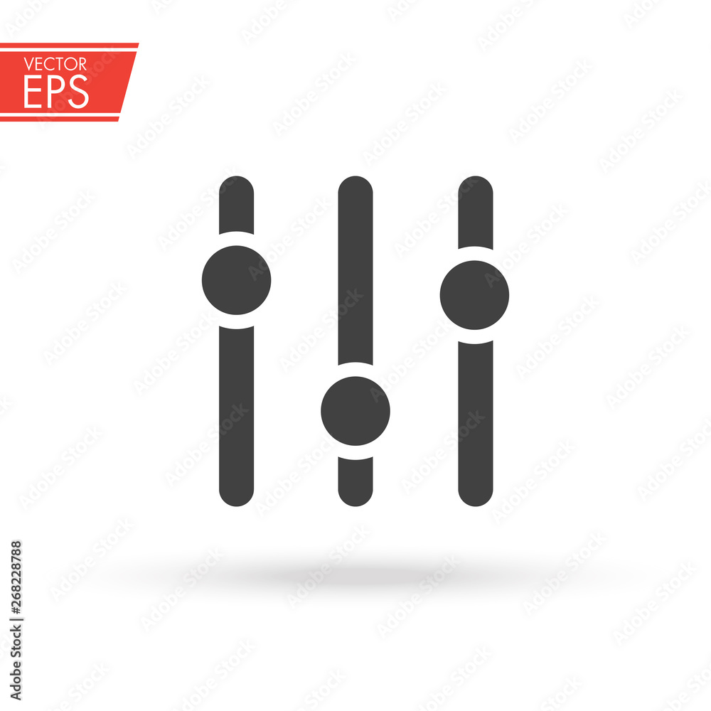Fototapeta premium Adjustment music icon. Volume panel sign. Audio mixer adjusting symbol. Sound balance illustration. Level tuner emblem. Musical setting switch concept. Studio mixing label.