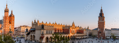 view of the main square of krakow and mariac church at spring photo