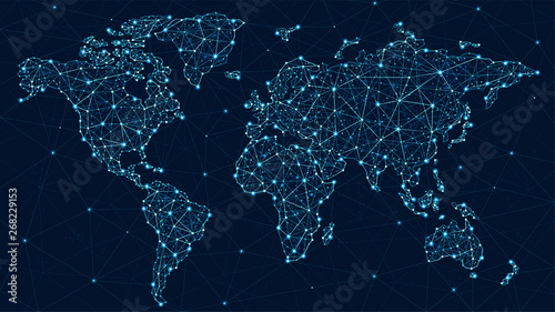 Fototapeta Naklejka Na Ścianę i Meble -  World Map Plexus - Global Technology and Business Connection