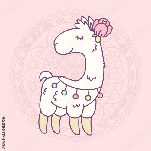 Llama cartoon illustration.