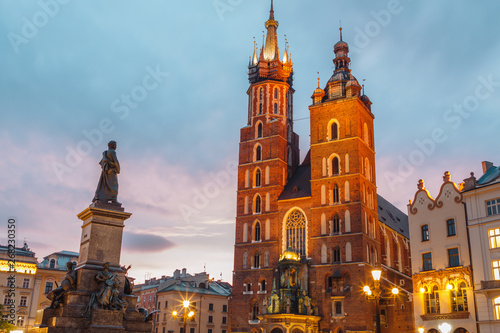 view of the main square of krakow and mariac church at spring © MKavalenkau