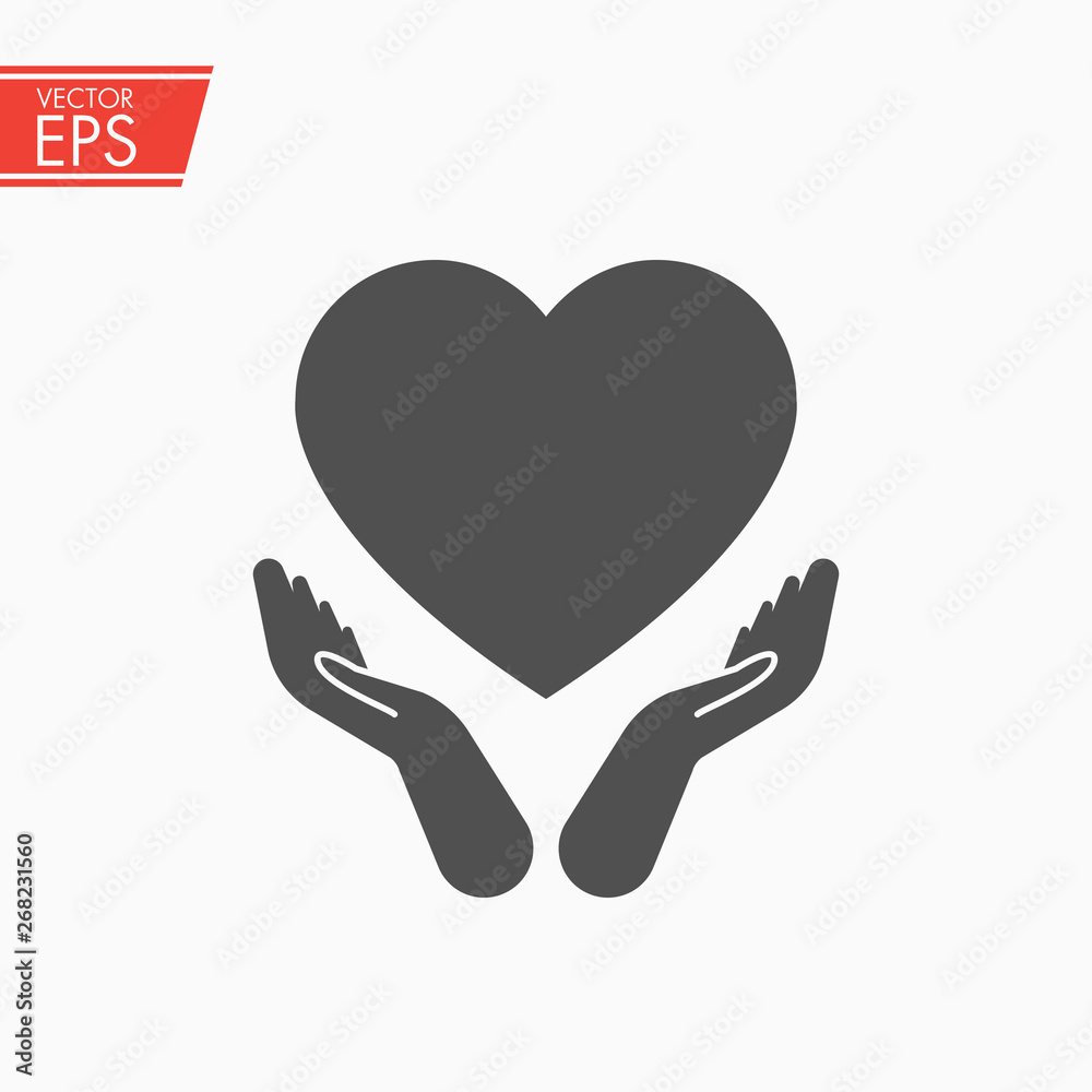 Heart in hand Icon. Health and medical protection symbol. Medicine care concept. Sign of health preservation. Save life and health illustration.