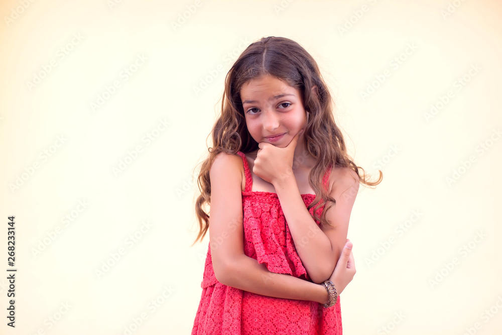 Little girl thinking about something. Children and emotions concept Little girl thinking about something. Children and emotions concept