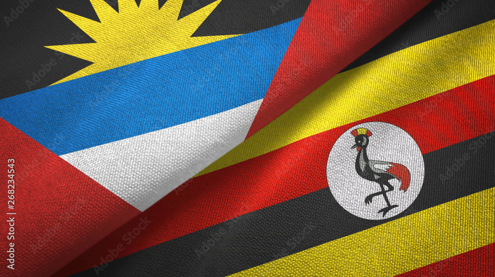 Fototapeta premium Antigua and Barbuda and Uganda two flags textile cloth, fabric texture