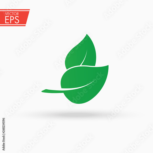 Nature plant leaf icon. Green organic symbol. Ecology bio product sign. Floral enviroment vector illustration. 100 percent organic vector logo design. 100 percent natural product sticker.