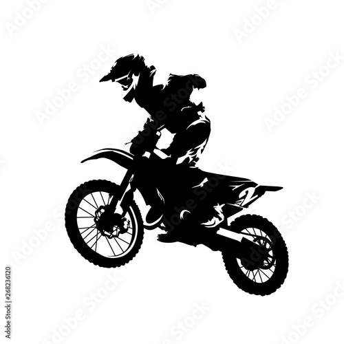 Motocross race, rider on motorbike, isolated vector silhouette
