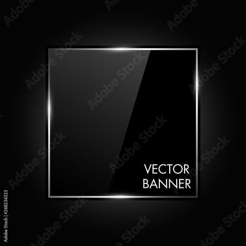 Glass plate. Realistic vector glass banner with shiny lights for infographics, business design, step presentation, progress design, number options or workflow layout. Clean and modern style.
