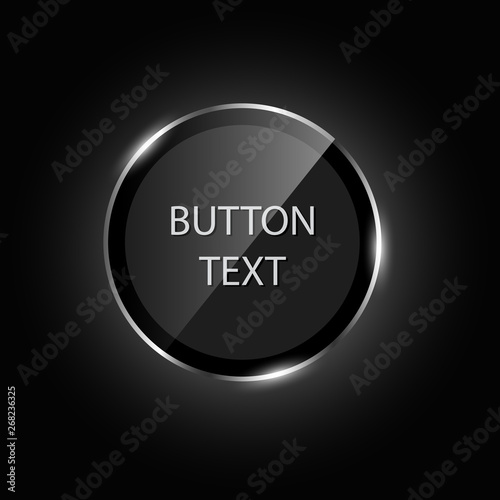 Black glass eclipse buttons with metal frame shiny 3d icon for infographics, business design, step presentation, progress design, number options or workflow layout.