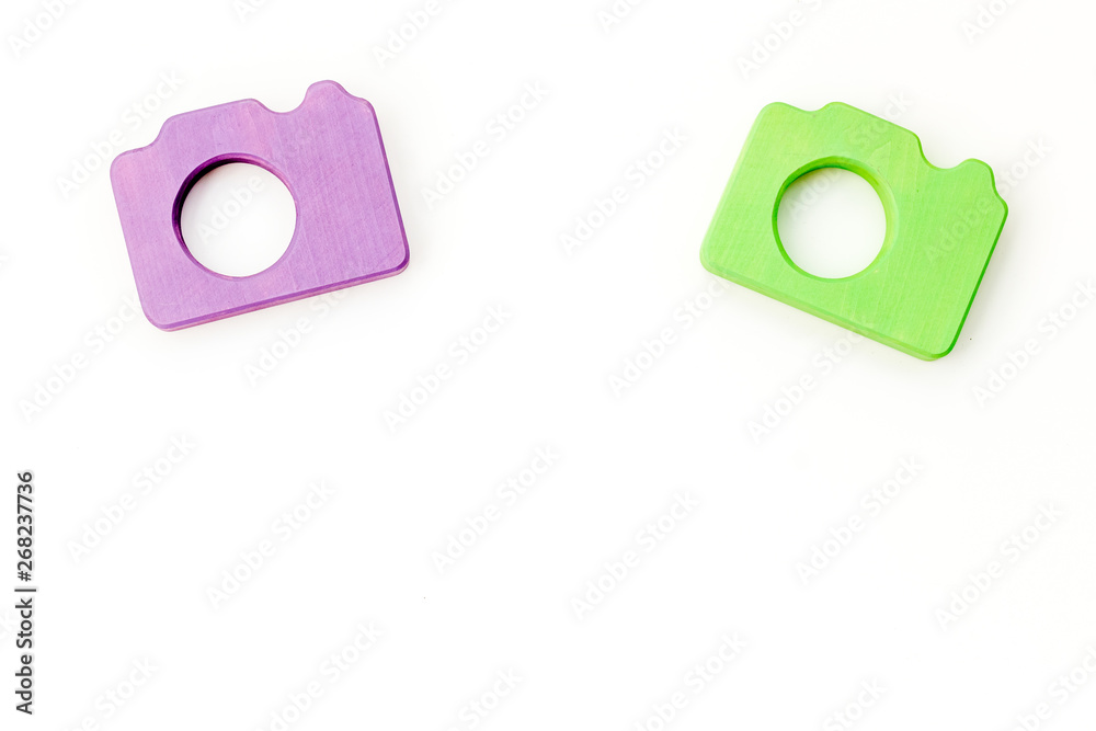 photo camera concept on white background top view copy space