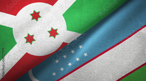 Burundi and Uzbekistan two flags textile cloth, fabric texture