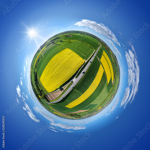 Schilderij op canvas little planet rural rape fields and road