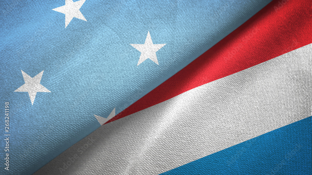 Micronesia and Luxembourg two flags textile cloth, fabric texture Micronesia and Luxembourg two flags textile cloth, fabric texture