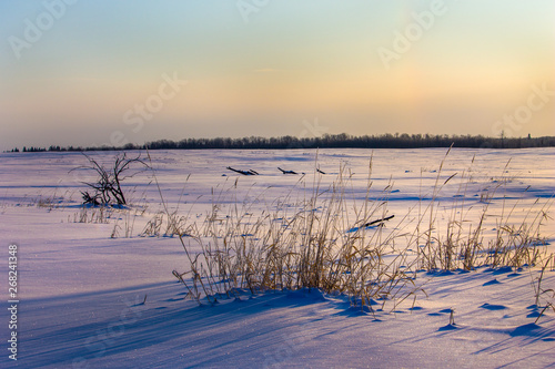 winter landscape with lake and sky