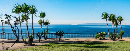 Catalina Island is seen in the background from the top of the cliffs at White Point, in San Pedro, California.  