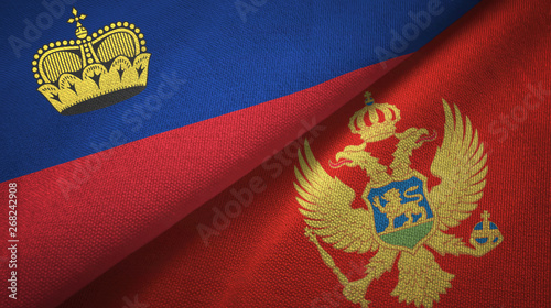 Liechtenstein and Montenegro two flags textile cloth, fabric texture