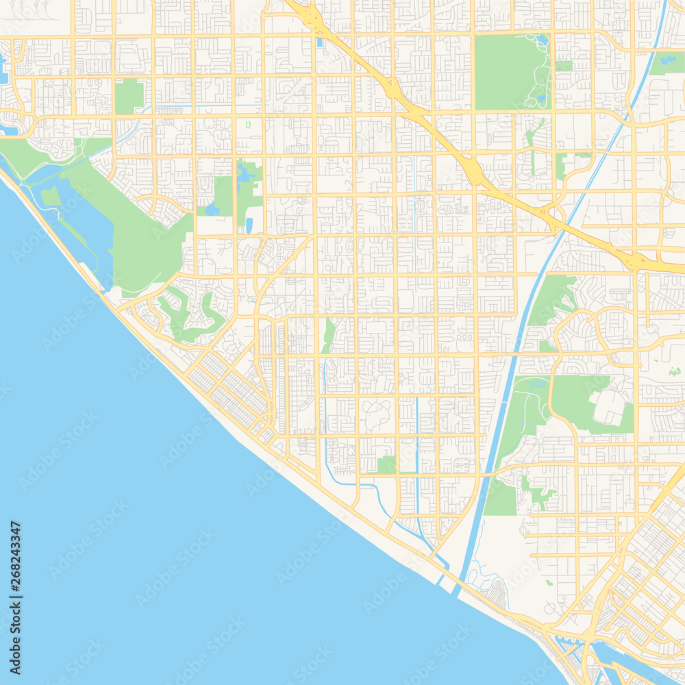 Empty vector map of Huntington Beach, California, USA