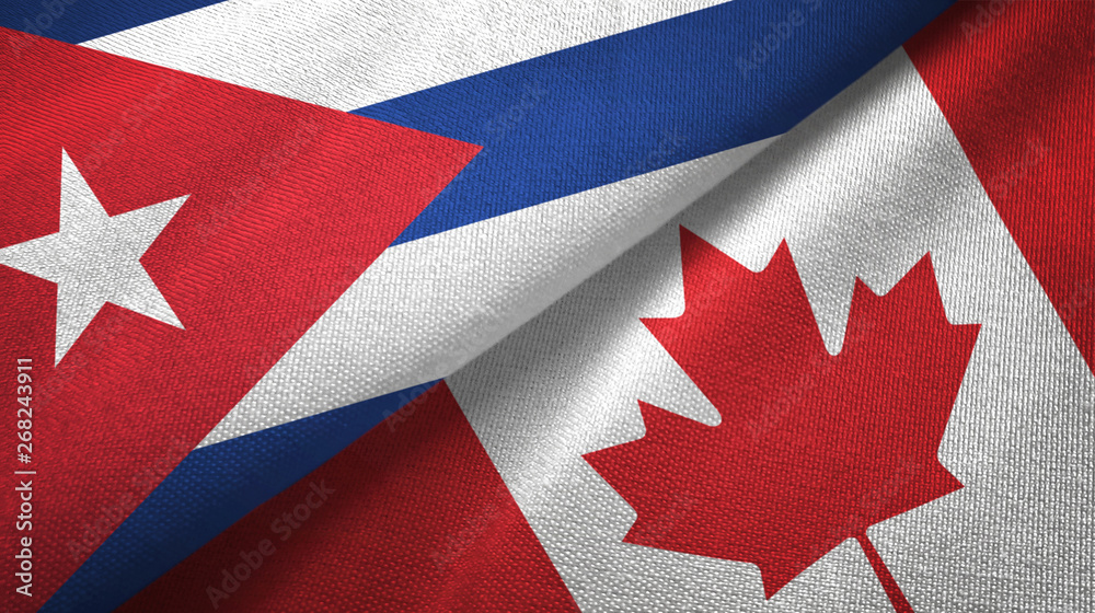 Cuba and Canada two flags textile cloth, fabric texture Cuba and Canada two flags textile cloth, fabric texture