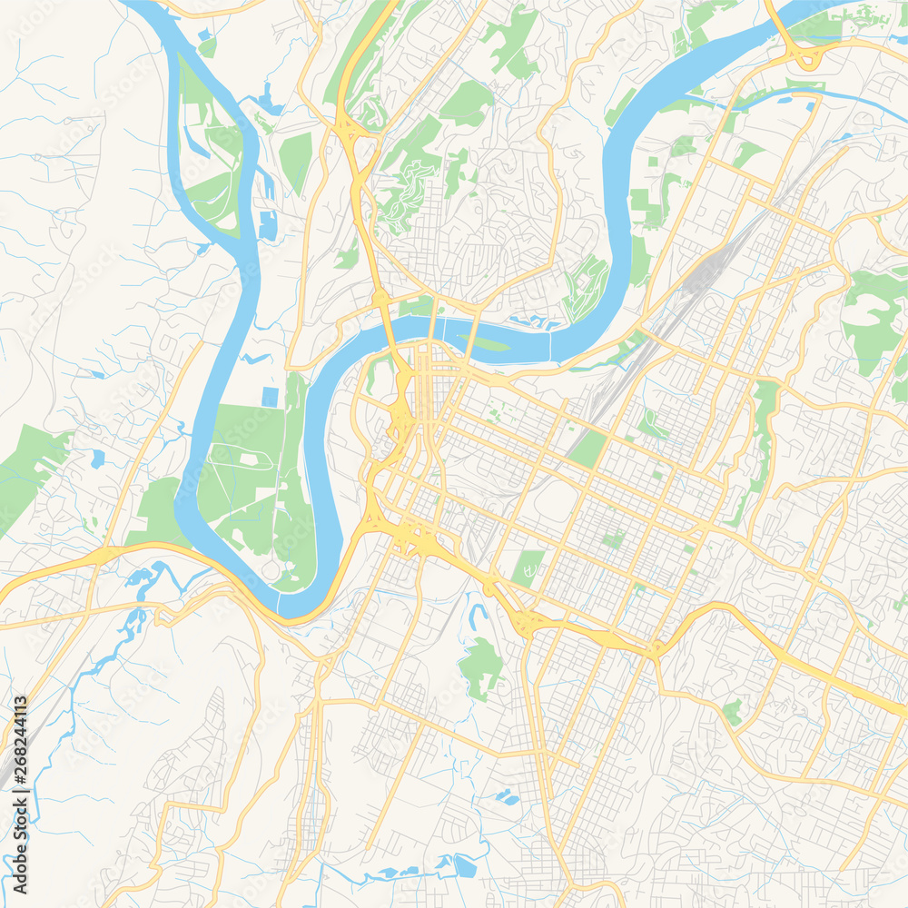 Empty vector map of Chattanooga, Tennessee, USA