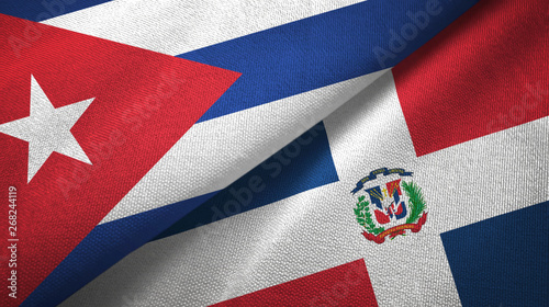 Canvas Print Cuba and Dominican Republic two flags textile cloth, fabric texture