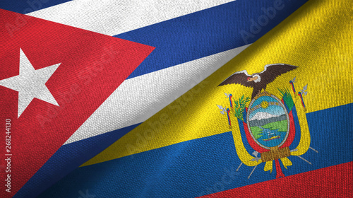 Photography Cuba and Ecuador two flags textile cloth, fabric texture
