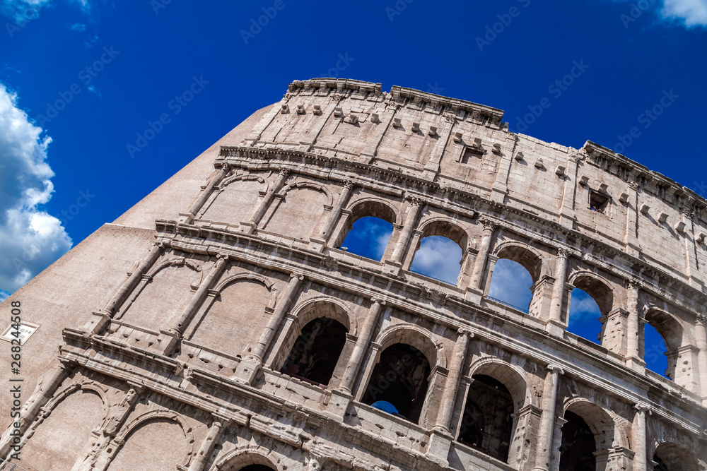 Exterior view of the ancient Roman Colosseum in Rome