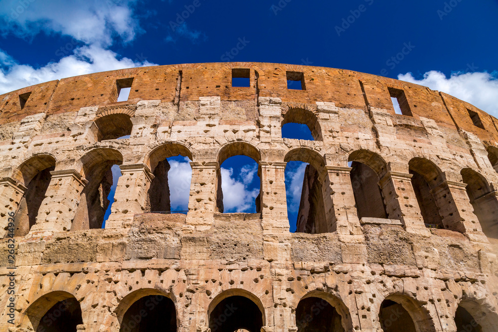 Exterior view of the ancient Roman Colosseum in Rome
