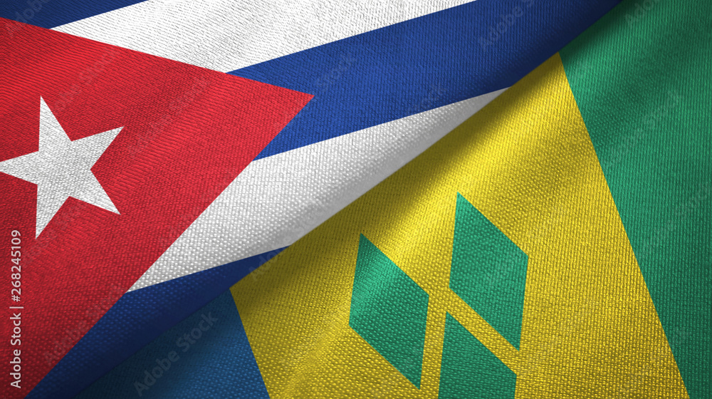 Cuba and Saint Vincent and the Grenadines two flags textile cloth Cuba and Saint Vincent and the Grenadines two flags textile cloth