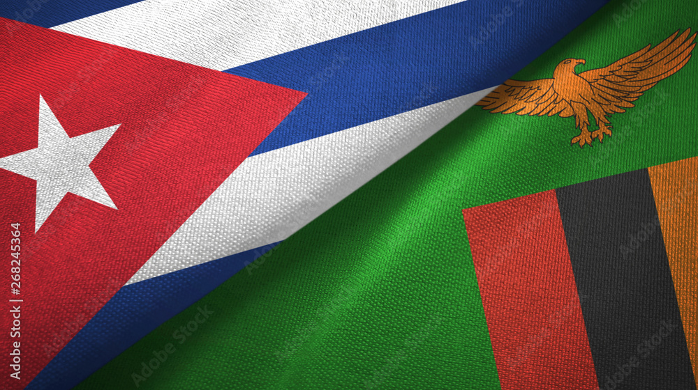 Cuba and Zambia two flags textile cloth, fabric texture