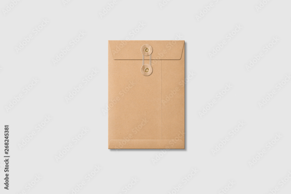 Kraft Paper A5/C5 size String and Washer Envelope Mockup on light grey background. High resolution. Kraft Paper A5/C5 size String and Washer Envelope Mockup on light grey background. High resolution.